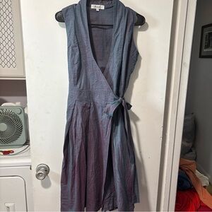 Vintage Barami Dress Wrap Fit & Flare Dress Size 36 S 6 Purple Green Cotton